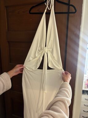 Peppermayo White Halter Tie Front Maxi